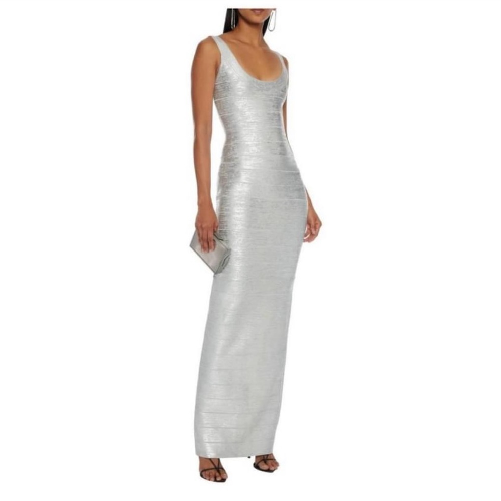 Herve leger round scoop u neck gown